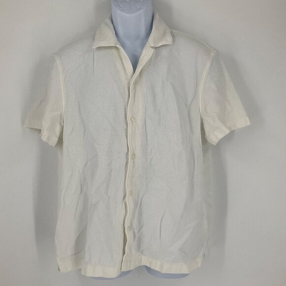 J. Crew Mens White Textured Cotton Short Sleeve Shirt Size M Beach resortwear - Picture 1 of 9